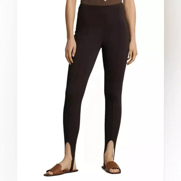 Polo Ralph Lauren Pintucked Stirrup Leggings Brown Solid Side Zipped Medium - Picture 1 of 11
